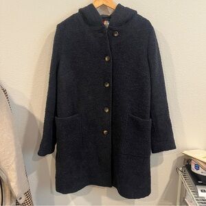 Boden size 8 navy blue boucle soft hooded long line jacket women’s lined